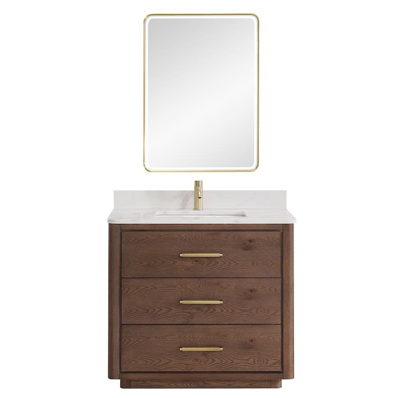 Miseno MV-706536 Porto 36" Free Standing Single Basin Vanity Set with - Aged Dark Brown Oak / Fish Maw White