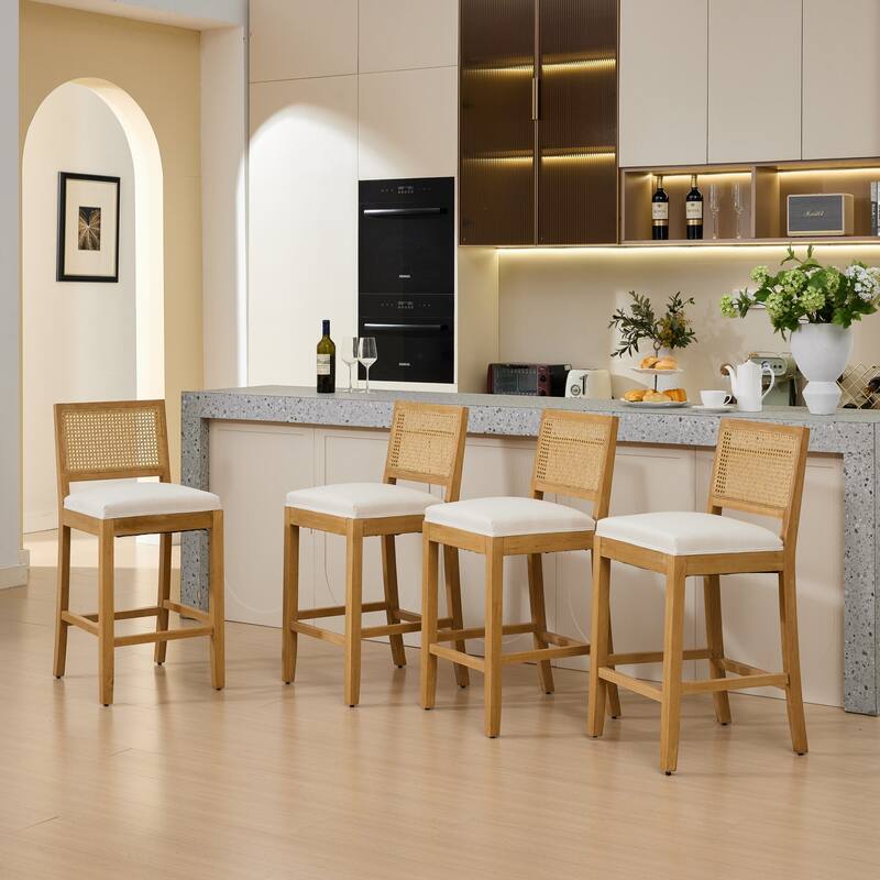 Roomfitters French Country Dining Chairs Set of 2 with Rattan Back and Upholstered Seat, Wood Side Chairs for Kitchen