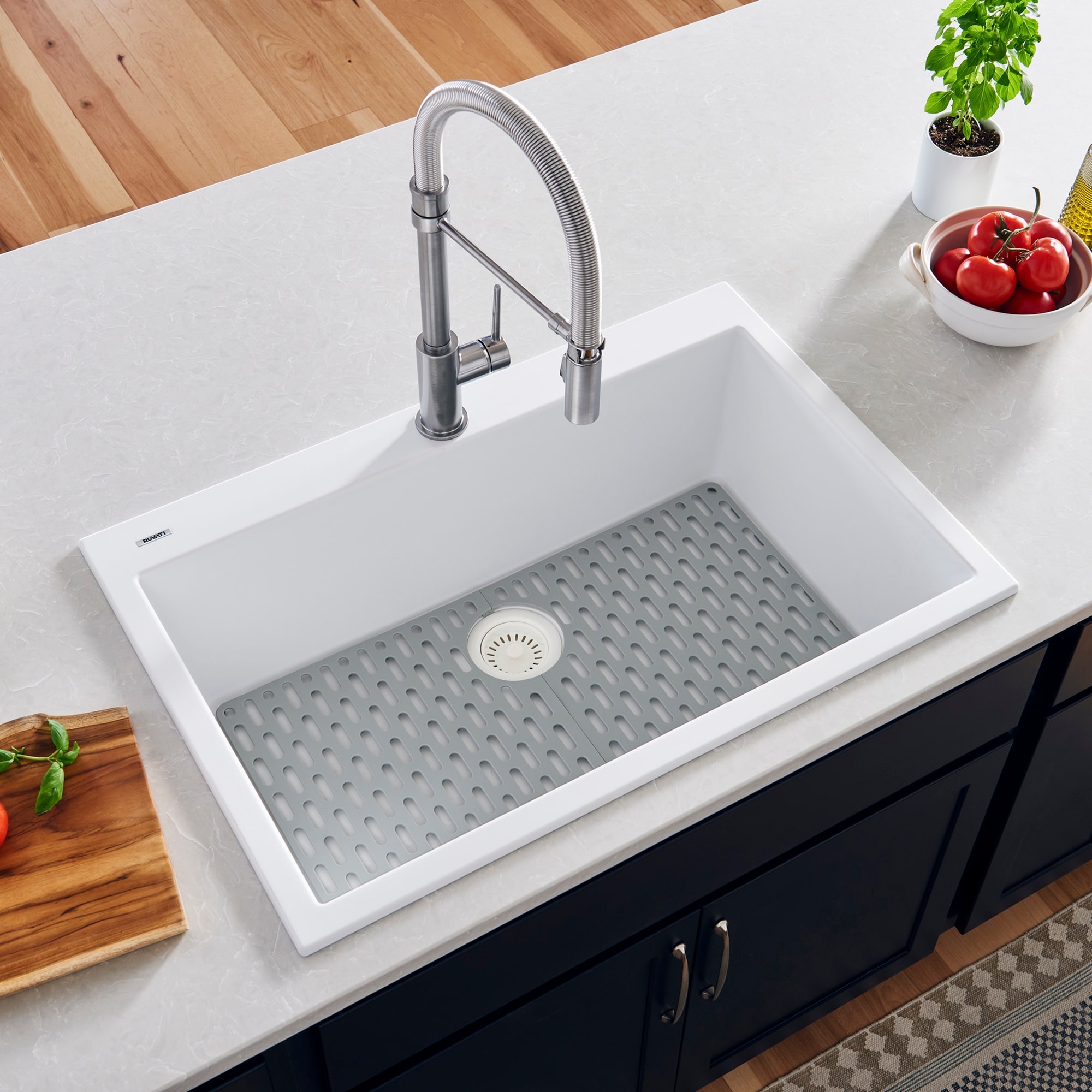 Ruvati 30 x 20 inch epiGranite Drop-in Granite Composite Quartz Single Bowl Kitchen Sink - Arctic White Matte - RVG1030WH