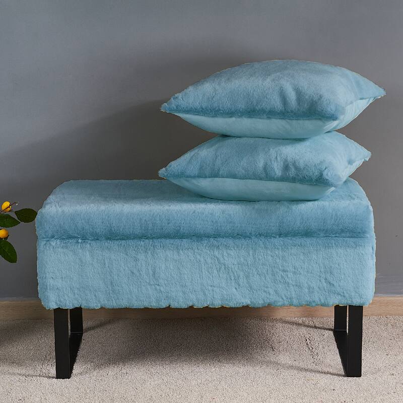 Heavy FauxFur Storage Ottoman with 2 Pillow Set
