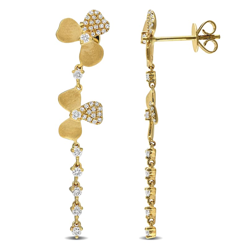 Miadora 2/5ct TW Diamond Floral Drop Earrings in 14k Yellow Gold