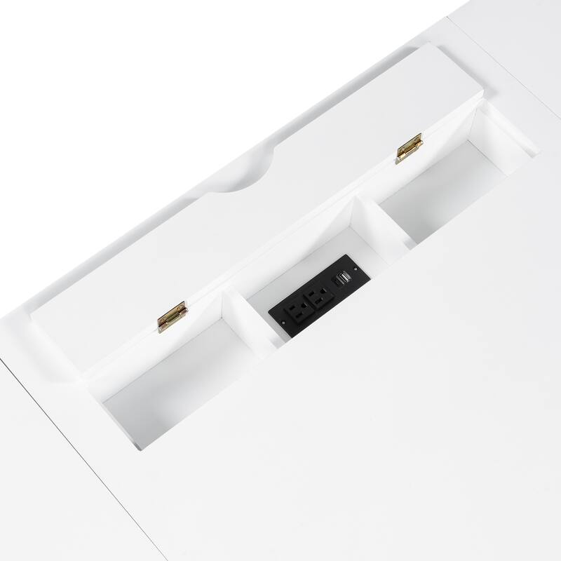 67-Inch Modern Executive Computer Desk with 2 Glass Doors Storage Cabinet & 3 Drawers