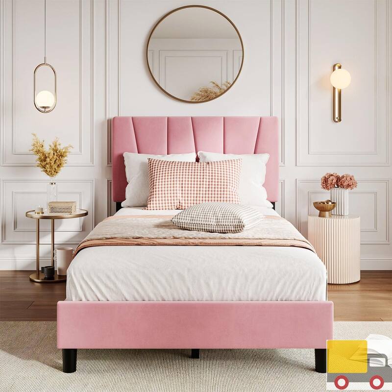 Upholstered Platform Bed with Adjustable Headboard and Slat Support