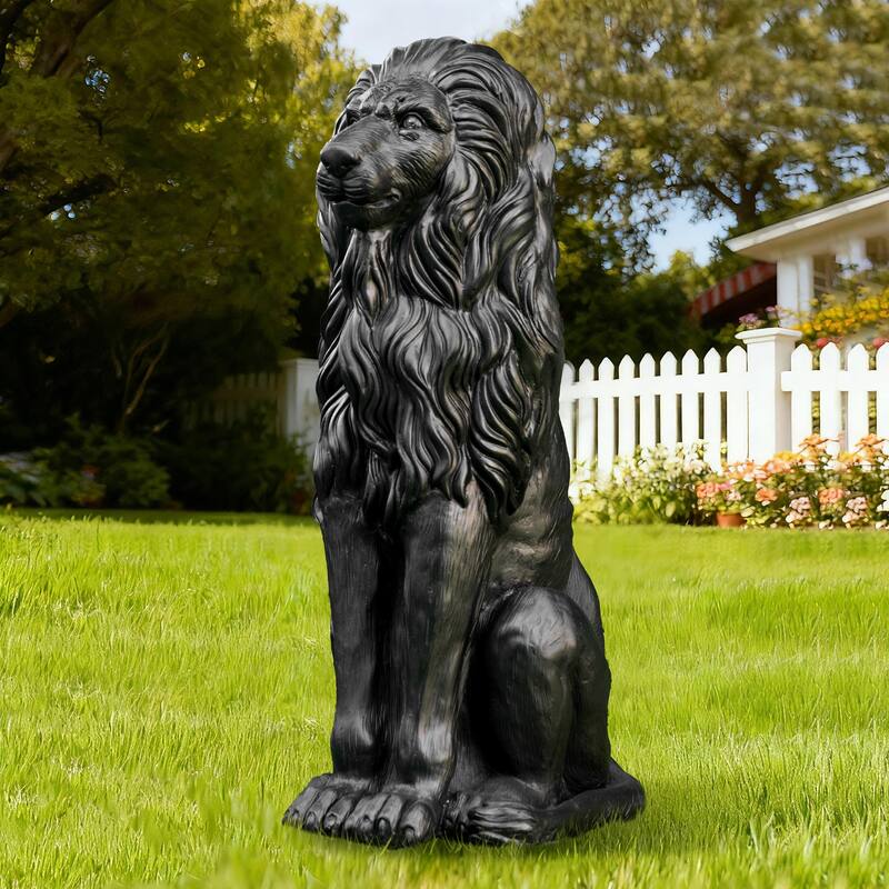 Glitzhome 36.25"H Oversized MGO Bronze/White/Black Sitting Lion Garden Statue