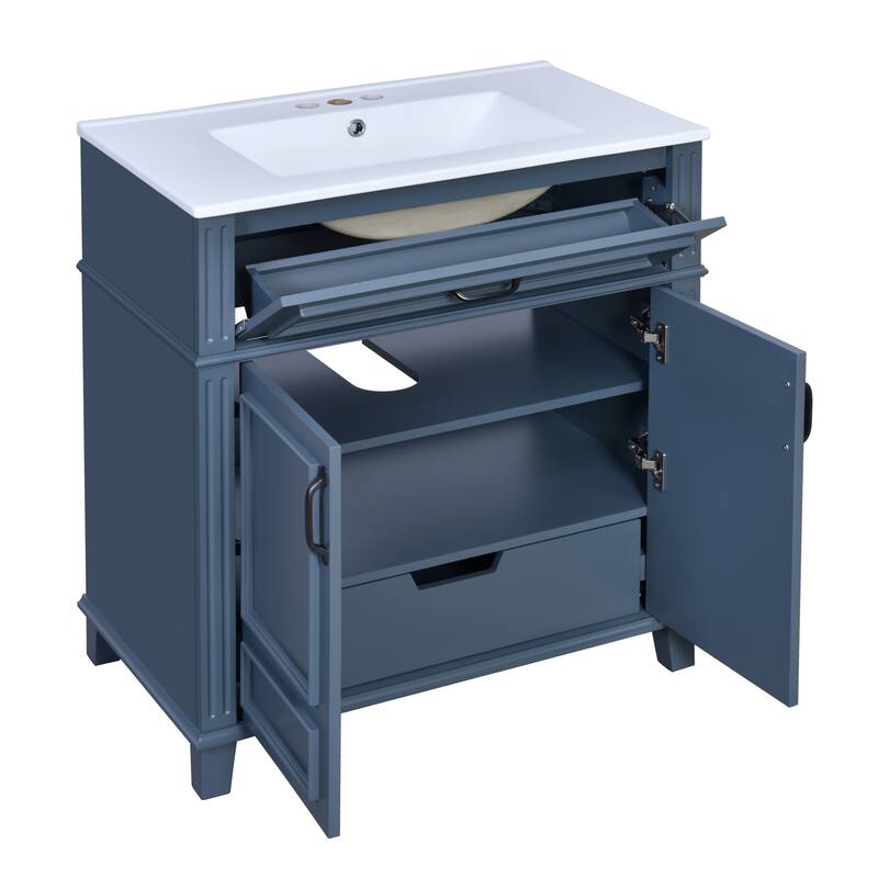 30" Freestanding Bathroom Vanity with White Integrated Ceramic Sink - 30'' x 18.3'' x 33.85''