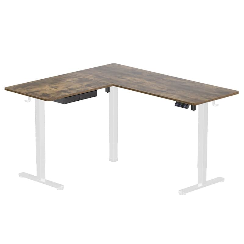 Mount-It! Large 63"W Electric Corner Adjustable Standing Desk, Brown/White (MI-15018)
