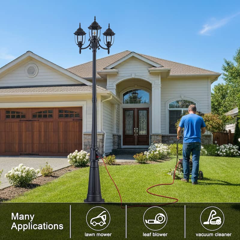 C Cattleya 89.5 inch Matte Black 3-Light Dusk to Dawn Outdoor Post Light with GFCI Outlet