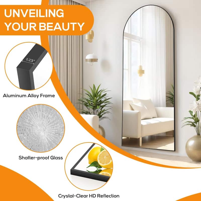 Arched Mirror Full Length, Upgraded 21"x64" Body Wall Mirrors with Shatter-Proof Glass, Floor Standing, Hanging or Leaning