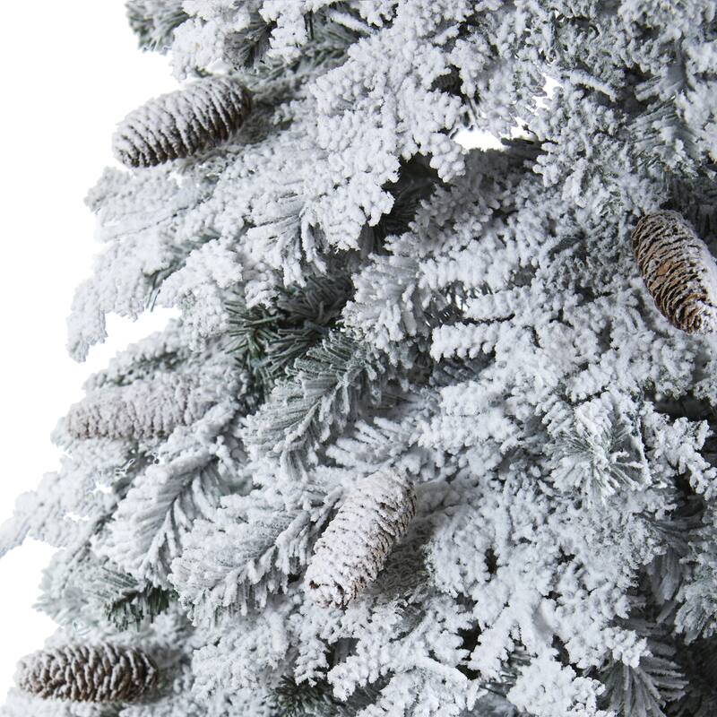 7’ Flocked with Pinecones Artificial Christmas Tree, Warm Clear LED - 7 Foot