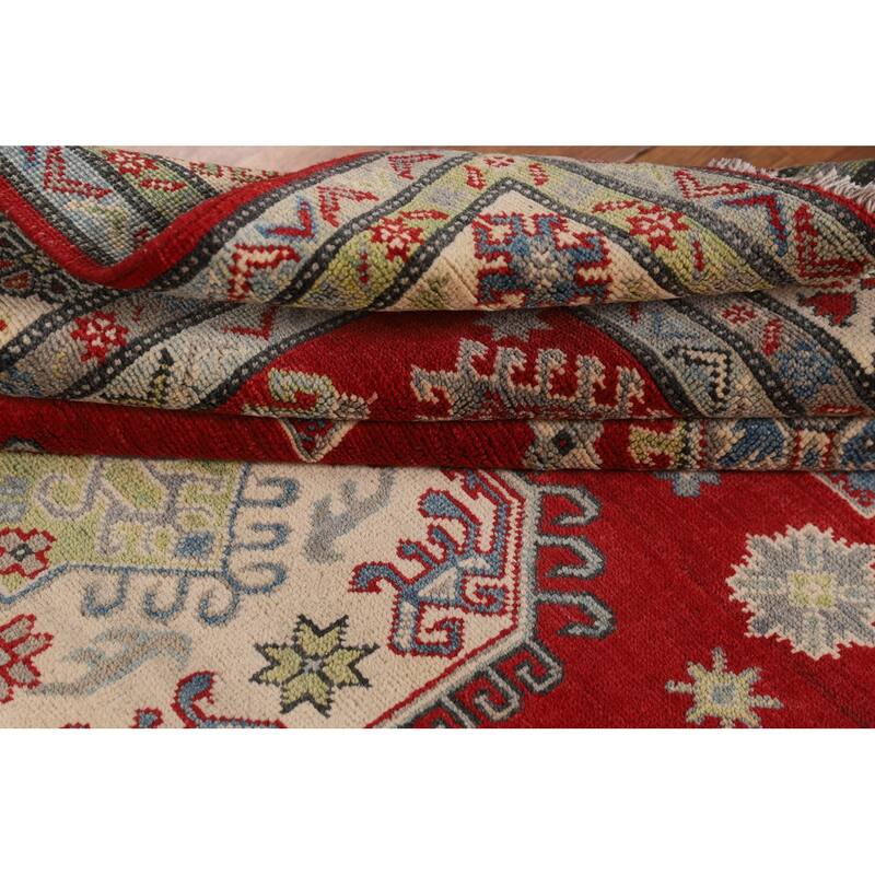 Red Kazak Oriental Area Rug Bedroom Hand-Knotted Wool Carpet - 5'0" x 6'9"