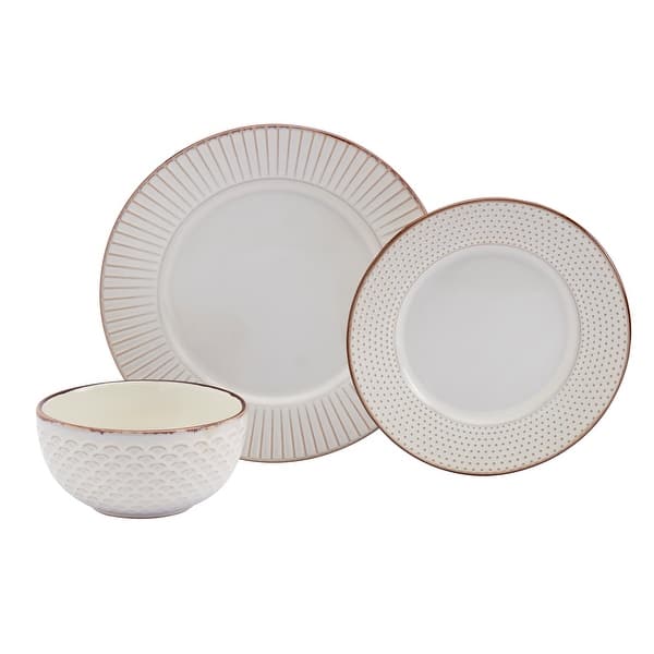 Tabletops Gallery Monroe 12PC Embossed Ivory Round Dinnerware Set