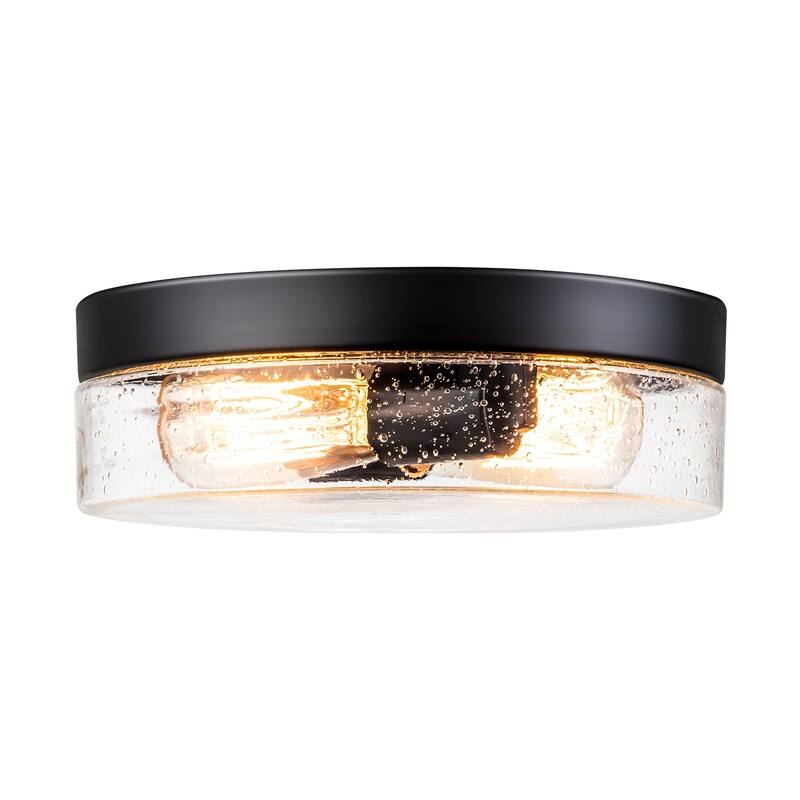 11.2" 2-Light Black Farmhouse Dome Flush Mount Ceiling Light with Seeded Glass Shade for Hallway,Kitchen, Entryway and Foyer