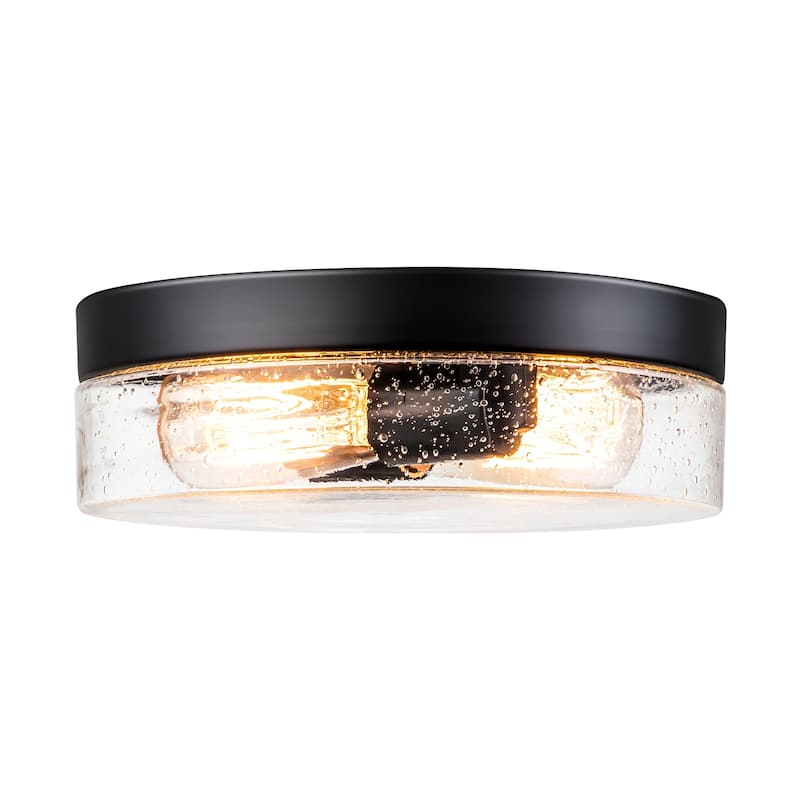 2-Light Modern Farmhouse Dome Clear Seeded/Bubble Glass Flush Mount Light