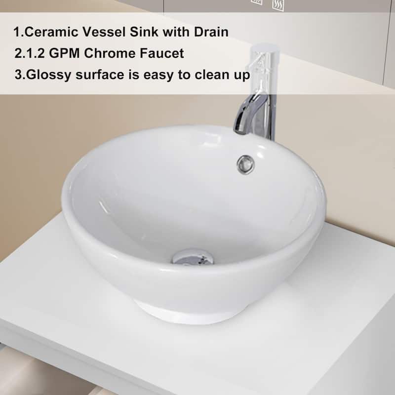 Modern Wall Mounted Bathroom Vanity Set with Vessel Sink & Faucet