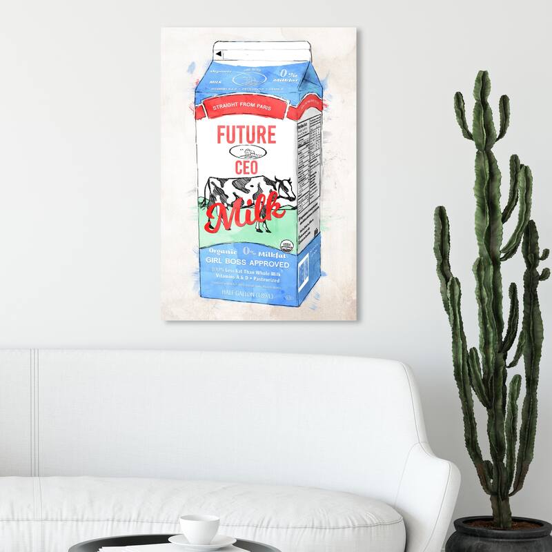 Wynwood Studio 'Future CEO Milk' Drinks and Spirits Wall Art Canvas Print Milk - Blue, White - 20 x 30