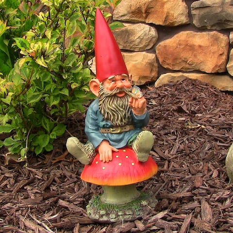 Adam with Butterfly Gnome Statue - Outdoor Lawn and Garden Decor - 14" - Adam 14 Inch