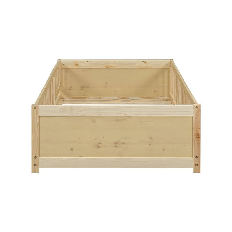 Twin Size Wood Platform Bed with Built-in Book Storage Rack and Door