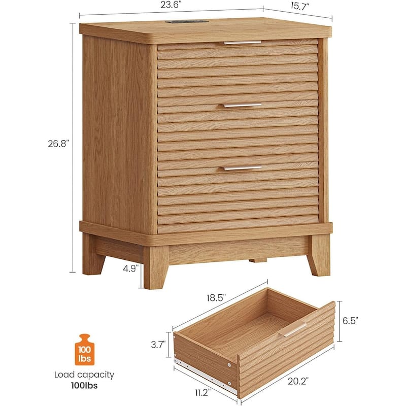 Night Stand Charging Station Drawers LED Nightstands Beside Table