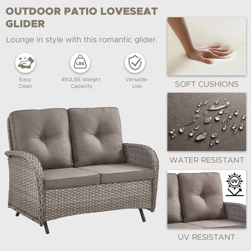 Pocassy 7 Pieces Glider Sofa with Rocker Chairs Ottomans Table