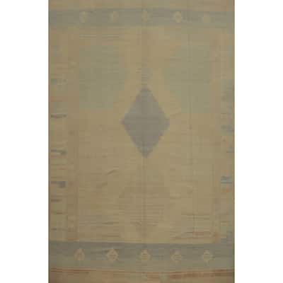 Hand Woven Oriental 100% Wool Carpet Southwestern Tribal Beige & Ivories Kilim Area Rug - 13' 1'' X 10' 1''