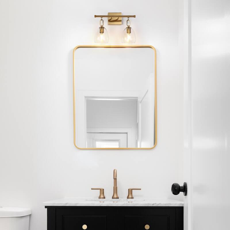 Blobfish Modern Gold 2-Light Textured Glass Wall Sconce Bathroom Vanity Light - L 13.8" x W 6.7" x H 11.2"