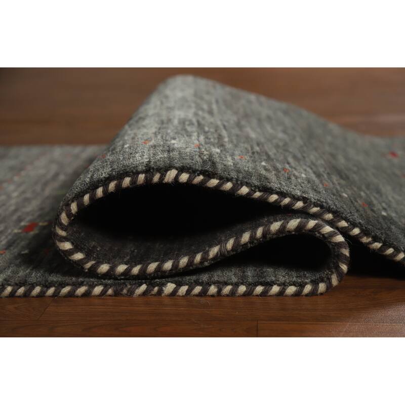 Charcoal Gabbeh Indian Rug Handmade Modern Wool Carpet - 2'7" x 5'7"