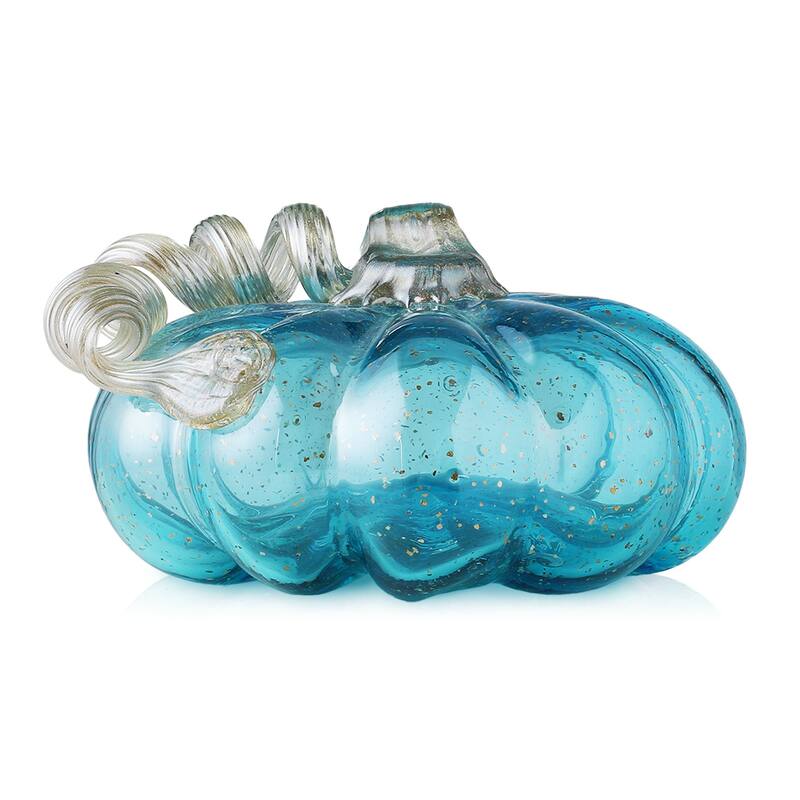 Glitzhome Fall Hand Blown Blue Glass Pumpkin Thanksgiving Table Decor