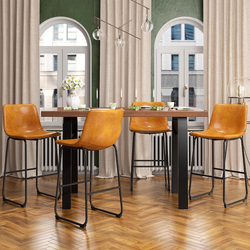 Bar Stools Faux Leather Counter Stools with Back Armless Dining Chairs (Set of 2)