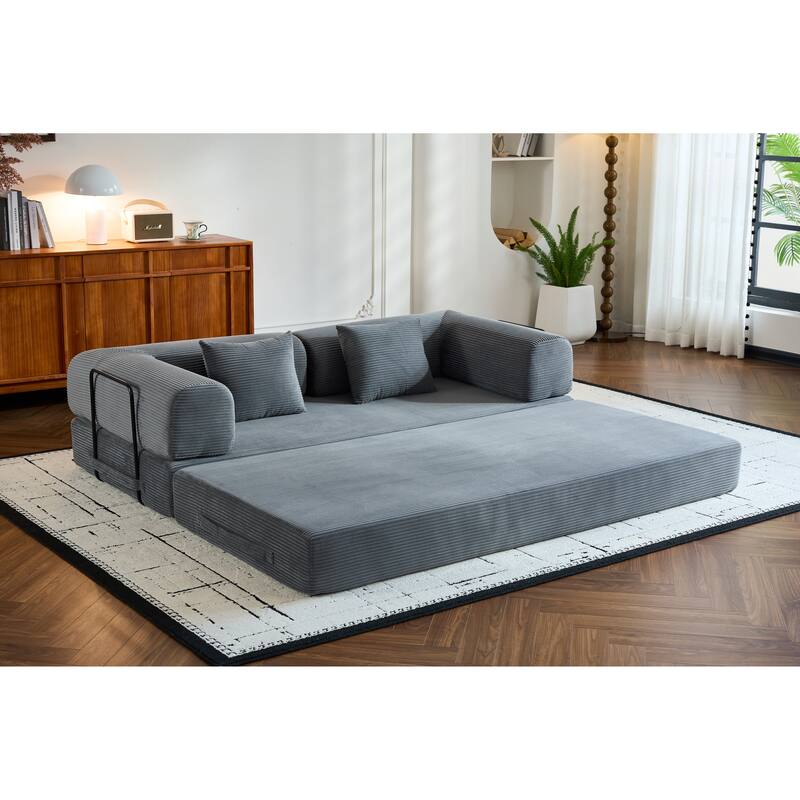 Convertible Sleeper Sofa Bed with Pillow, Corduroy Folding Mattress Couch with Fixed-Shape Frame, Floor Lounge Loveseat Sofa