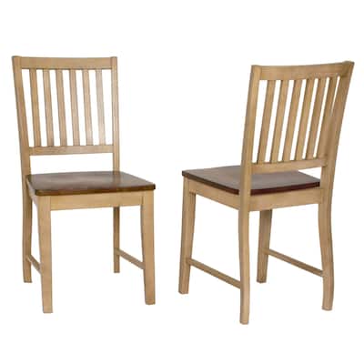 Distressed Wooden Side Chairs - 36" - Light Cream and Brown - Set of 2