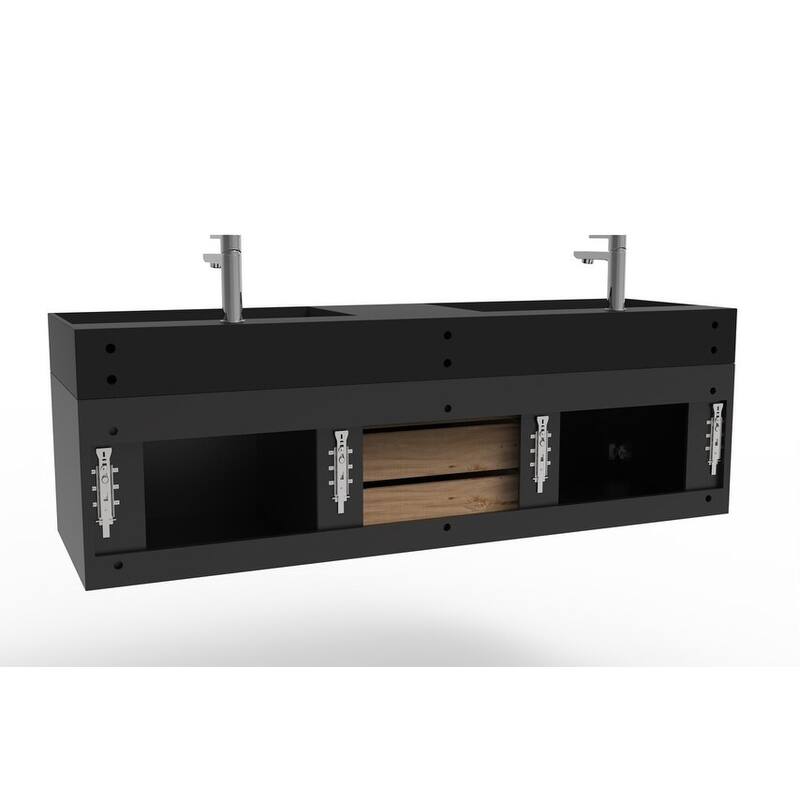Amazon 60" Wall Mounted Bathroom Vanity Set w/ Black Top