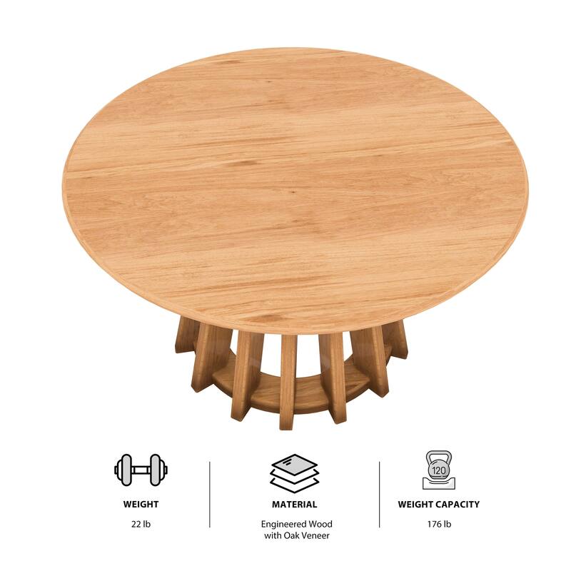 Mid-Century Round Coffee Table with Blonde Wood Finish Slatted Base - 31x18