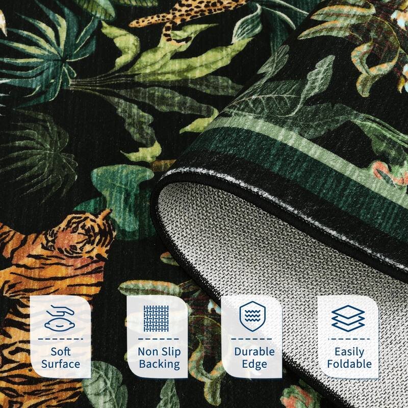 Living Room Rug Jungle Tiger Area Rug Plant Rugs Low Pile Non Shedding Soft Accent Carpet for Bedroom, Dining Room