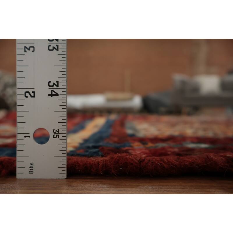 Hand Knotted Oriental 100% Wool Carpet Modern Tribal Red Moroccan Area Rug - 9' 7'' X 6' 7''