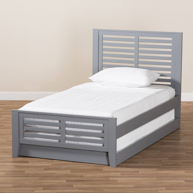 Twin Platform Bed with Trundle - Modern Grey Wood Bed Frame - City Chic Style - Easy Assembly