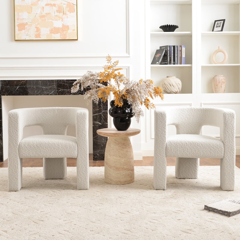 KINWELL 28" Wide Boucle Upholstered Square Armchair (Set of 2)