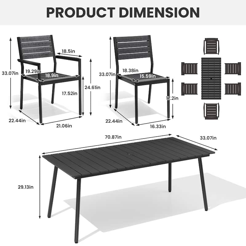 Outdoor Patio Dining Set 7/9 Piece Furniture Set Aluminum Dining Table with Umbrella and Stackable Chairs