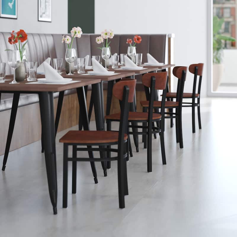 Commercial Metal Dining Chair with Wood Seat and Boomerang Back