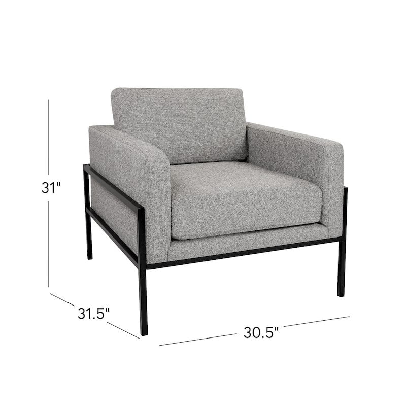 Fiam Accent Armchair, Heather Gray Woven Fabric, Black Metal Legs