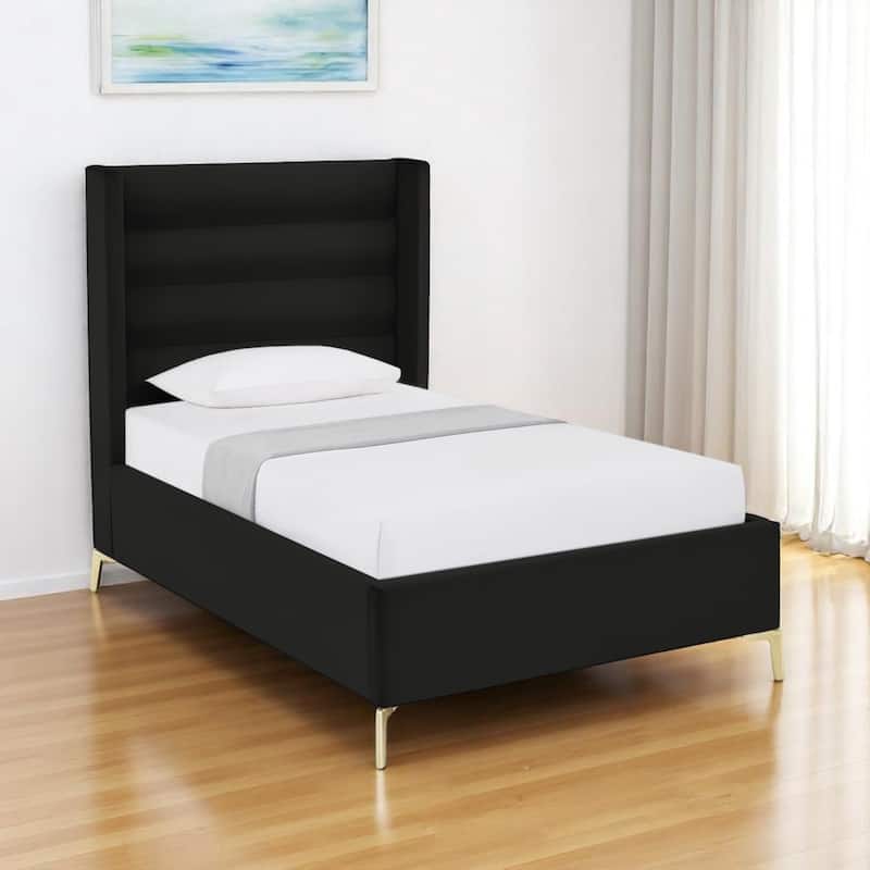 HomeRoots Green Velvet Upholstered Full Bed Frame - Full - Black