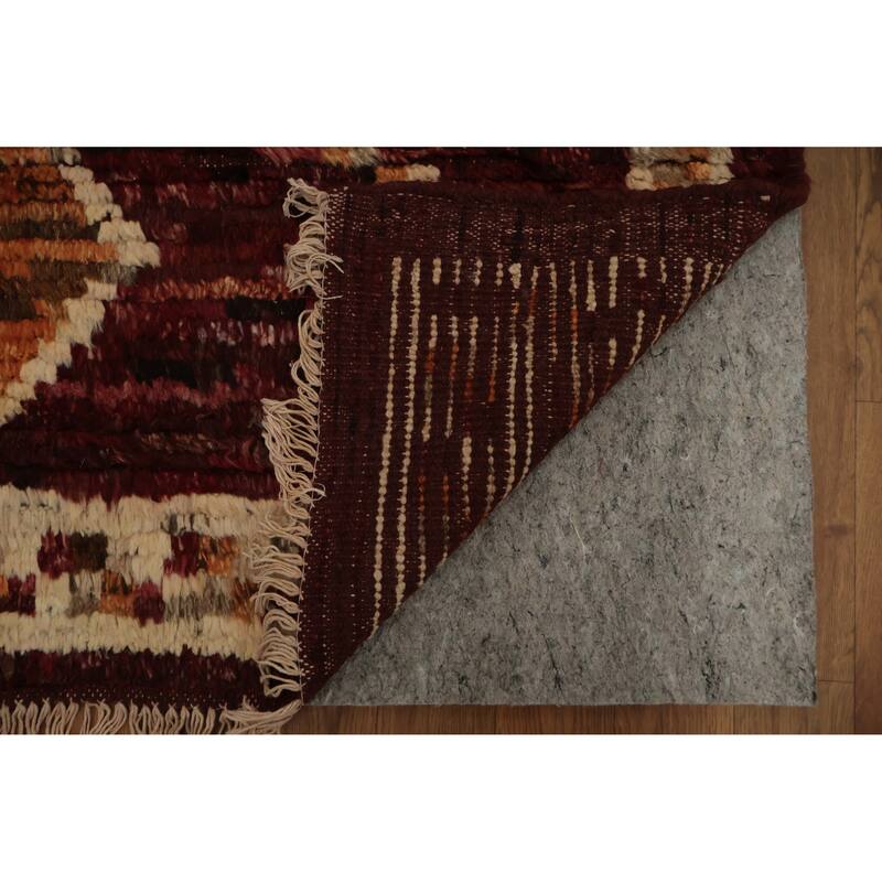 Hand Knotted Oriental 100% Wool Carpet Modern Tribal Red Moroccan Area Rug - 11' 9'' X 9' 3''
