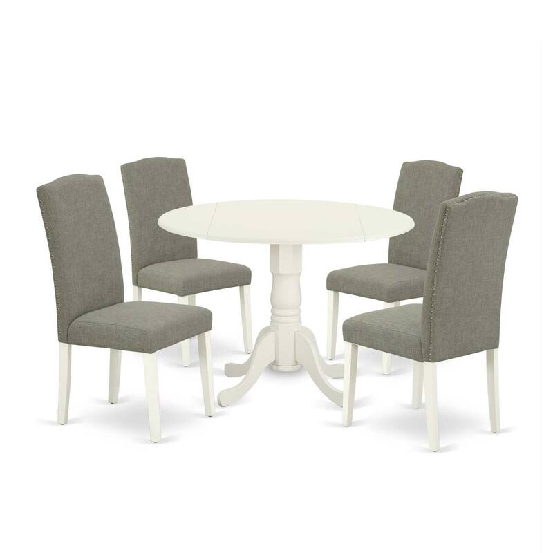 Round Kitchen Table Set 5pc - 42" Dining Table w/ Drop Leaves & 4 Parsons Chairs