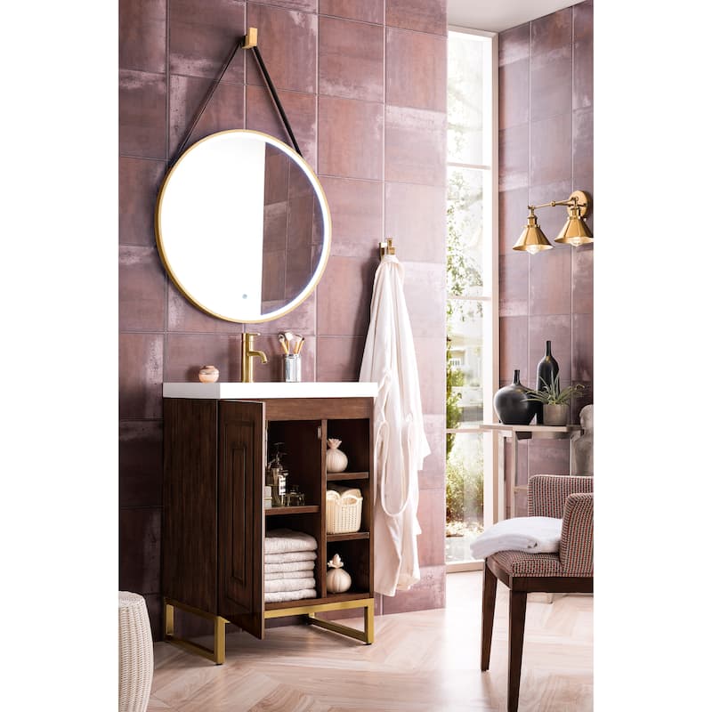 James Martin Vanities Alicante 24" Single Vanity Cabinet, Mid Century Acacia w/ White Glossy Composite Stone Top
