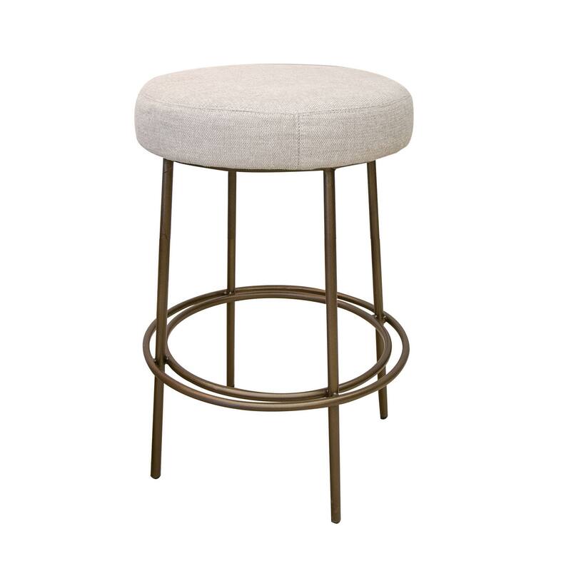 Tomy Counter Height Stool, Blacksmith Gold Metal Frame, Beige Polyester