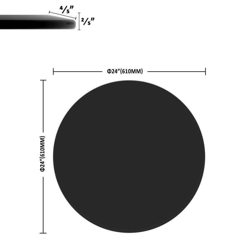 24" Inch Round Tempered Glass Table Top Black Glass 2/5 Inch Thick Beveled Polished Edge