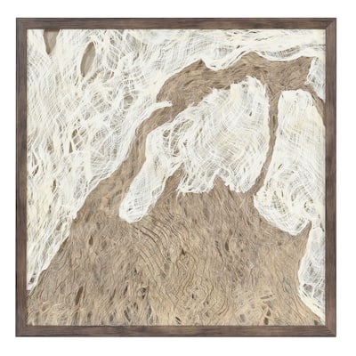 Swept Away Shadow Box II - Abstract Woven Rice Paper Wall Art - Brown Frame