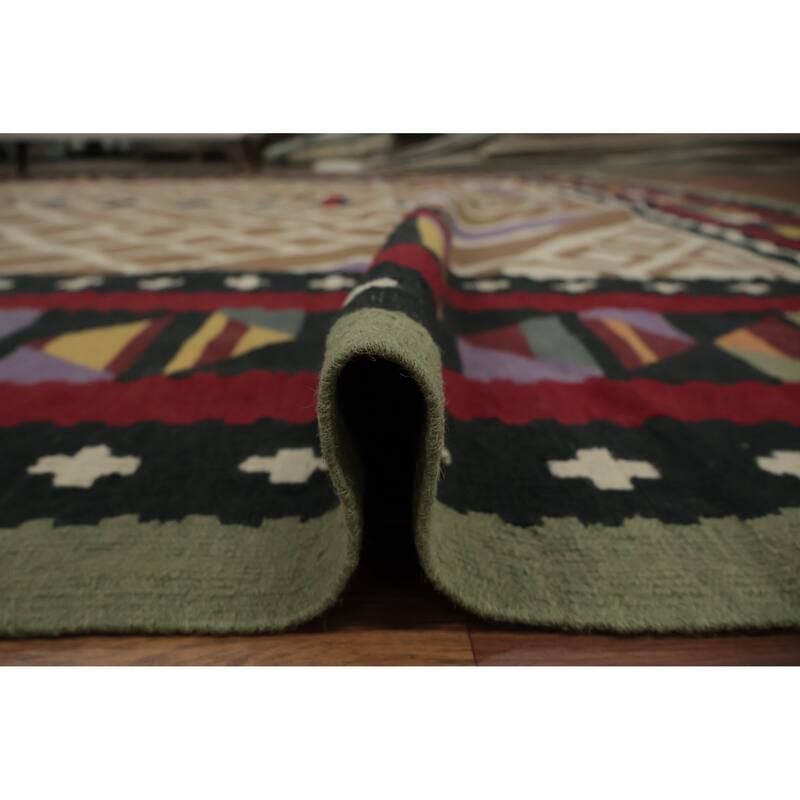 Hand Woven Oriental 100% Wool Carpet Southwestern Tribal Brown Kilim Area Rug - 15' 2'' X 11' 10''