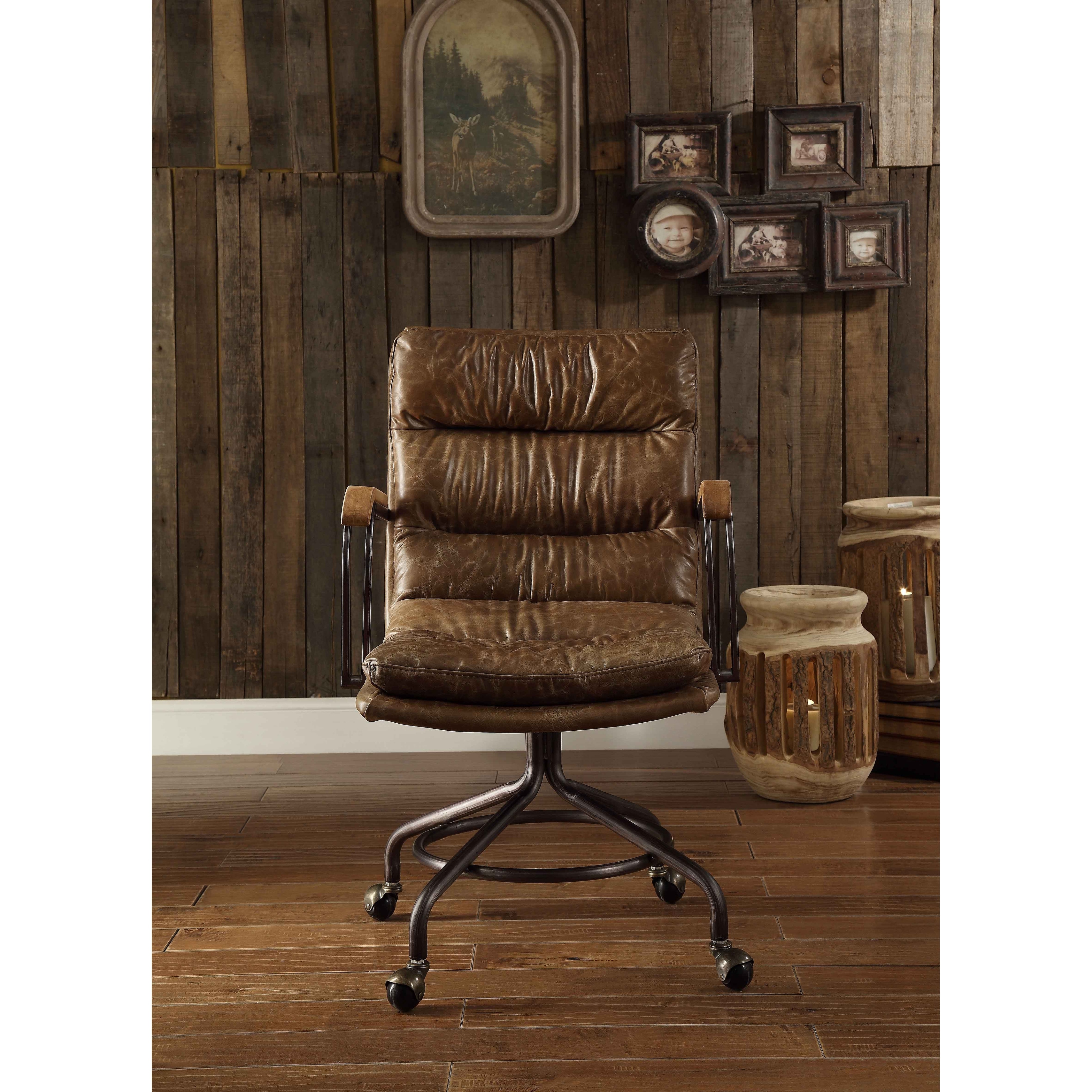 Harith retro brown top grain leather office chair new arrivals