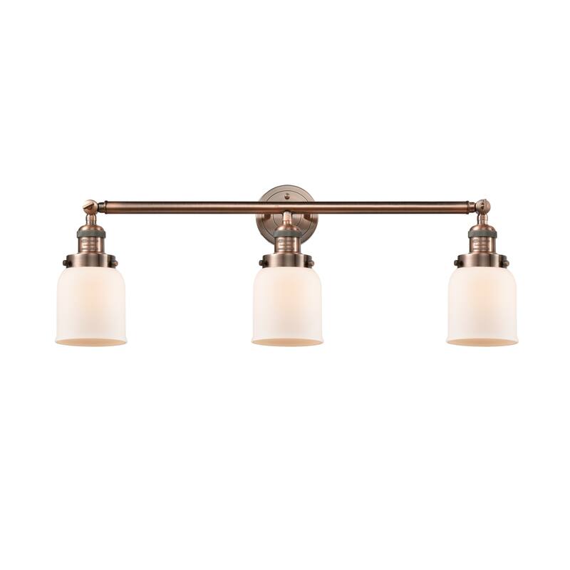 Innovations Lighting Small Bell 3 Light 30" Wide Bathroom Vanity Light - Antique Copper / Matte White Cased