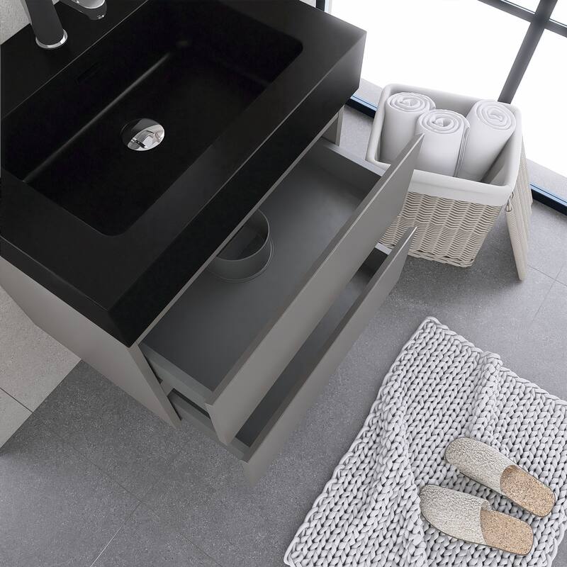 Floating Bathroom Vanity with Black Solid Surface Top